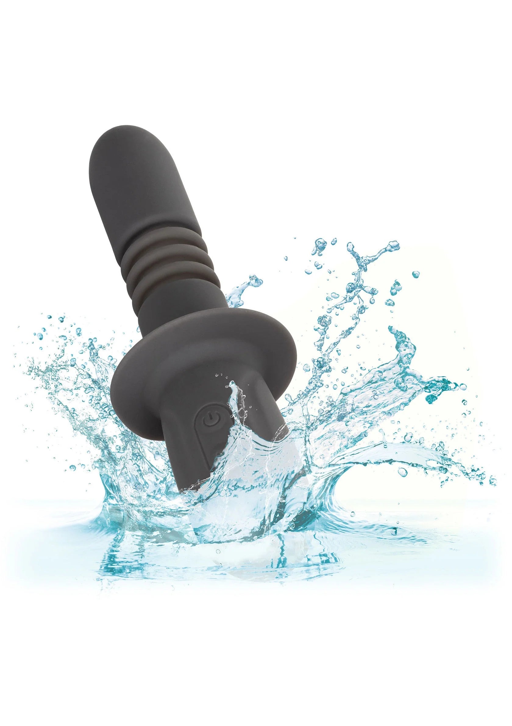 Zwarte waterbestendige thrusting dildo met spatten rondom
