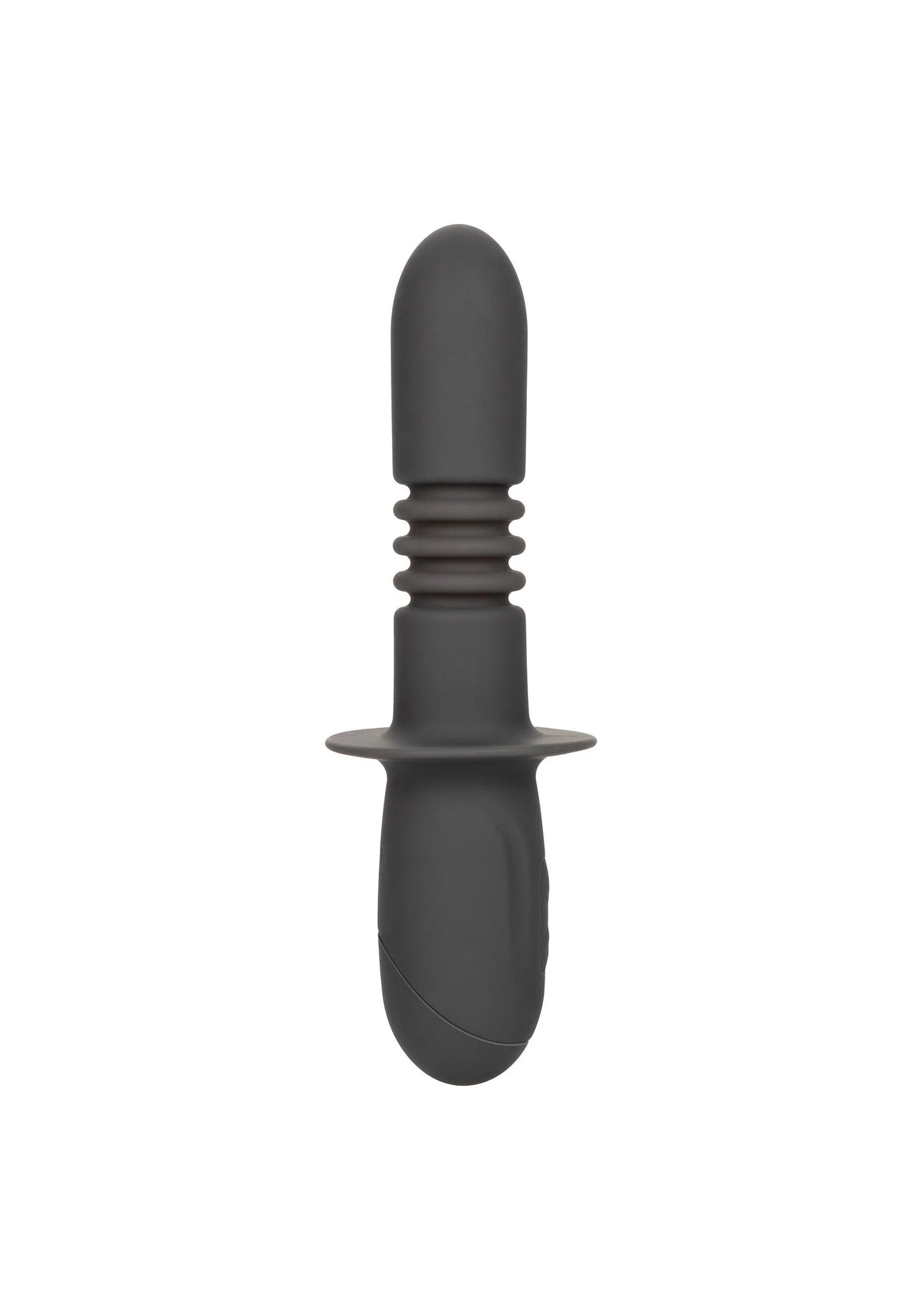 Zwarte vibrerende thrusting dildo van siliconen met brede basis en glad uiteinde