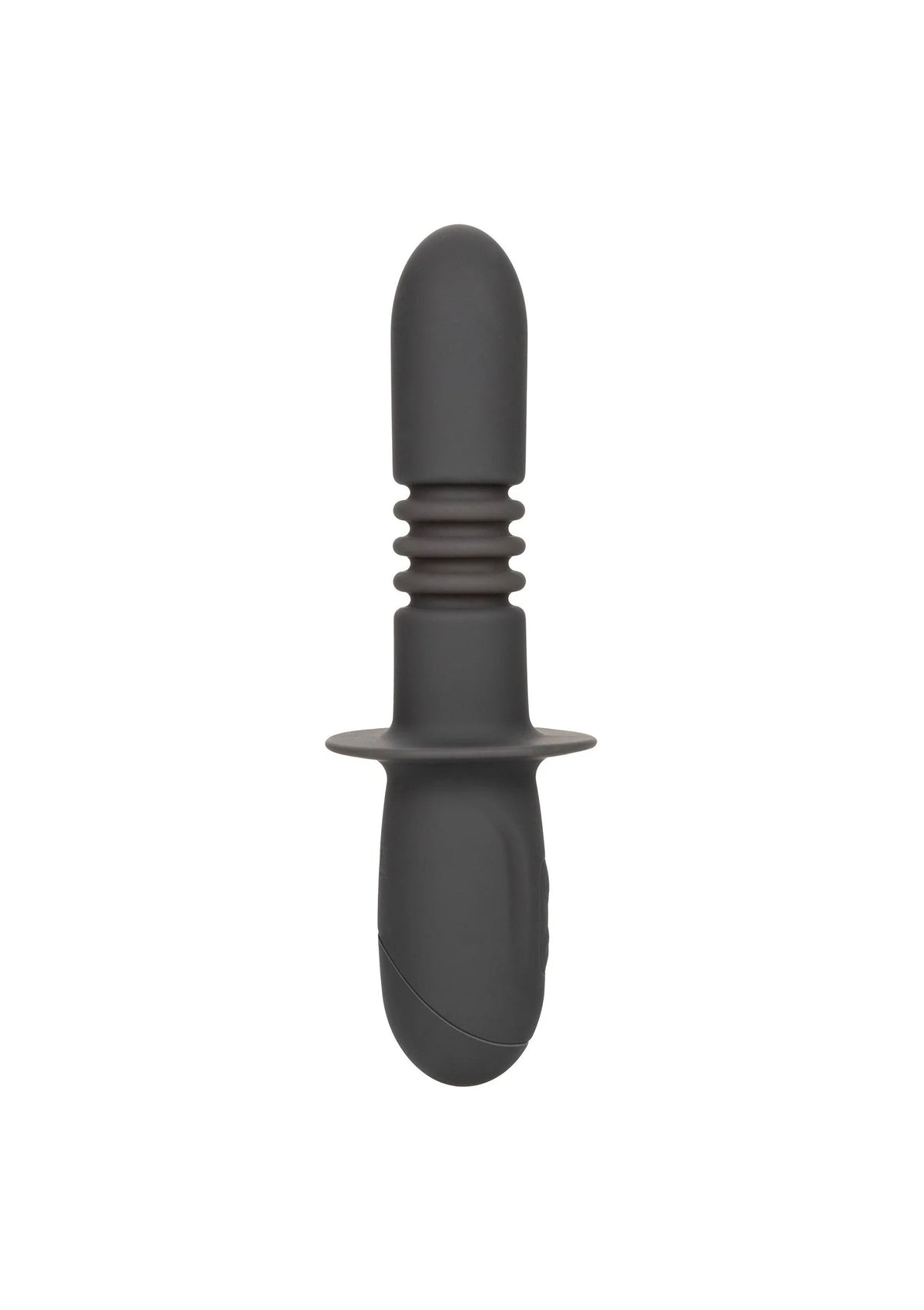 Zwarte vibrerende thrusting dildo van siliconen met brede basis en glad uiteinde