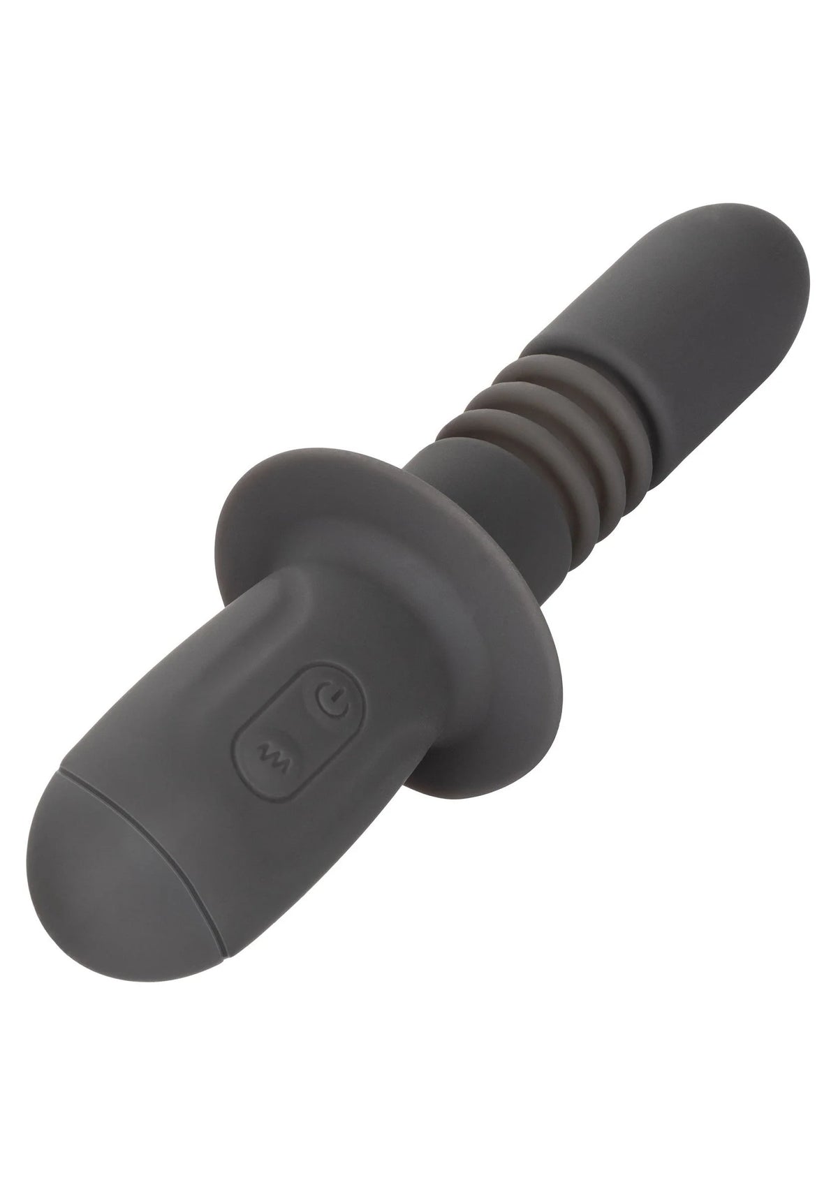 Zwarte vibrerende dildo met brede kop en ribbelige middenstuk