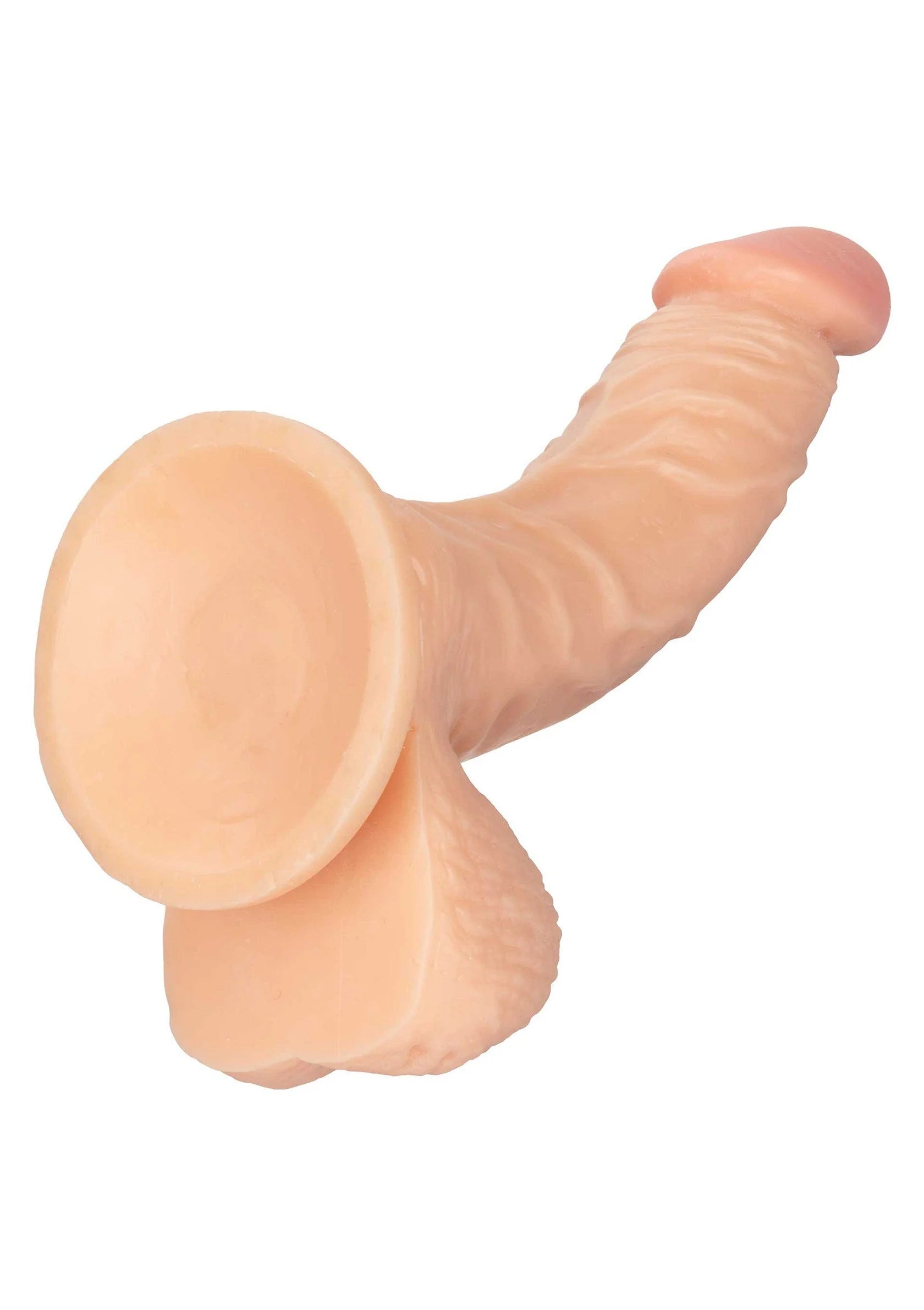 Huidskleurige dildo met platte opening en gebogen vorm