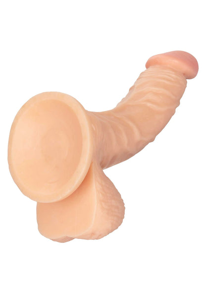Huidskleurige dildo met platte opening en gebogen vorm
