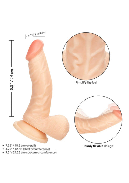 Dildo-afbeelding met afmetingen en realistische, stevige textuur