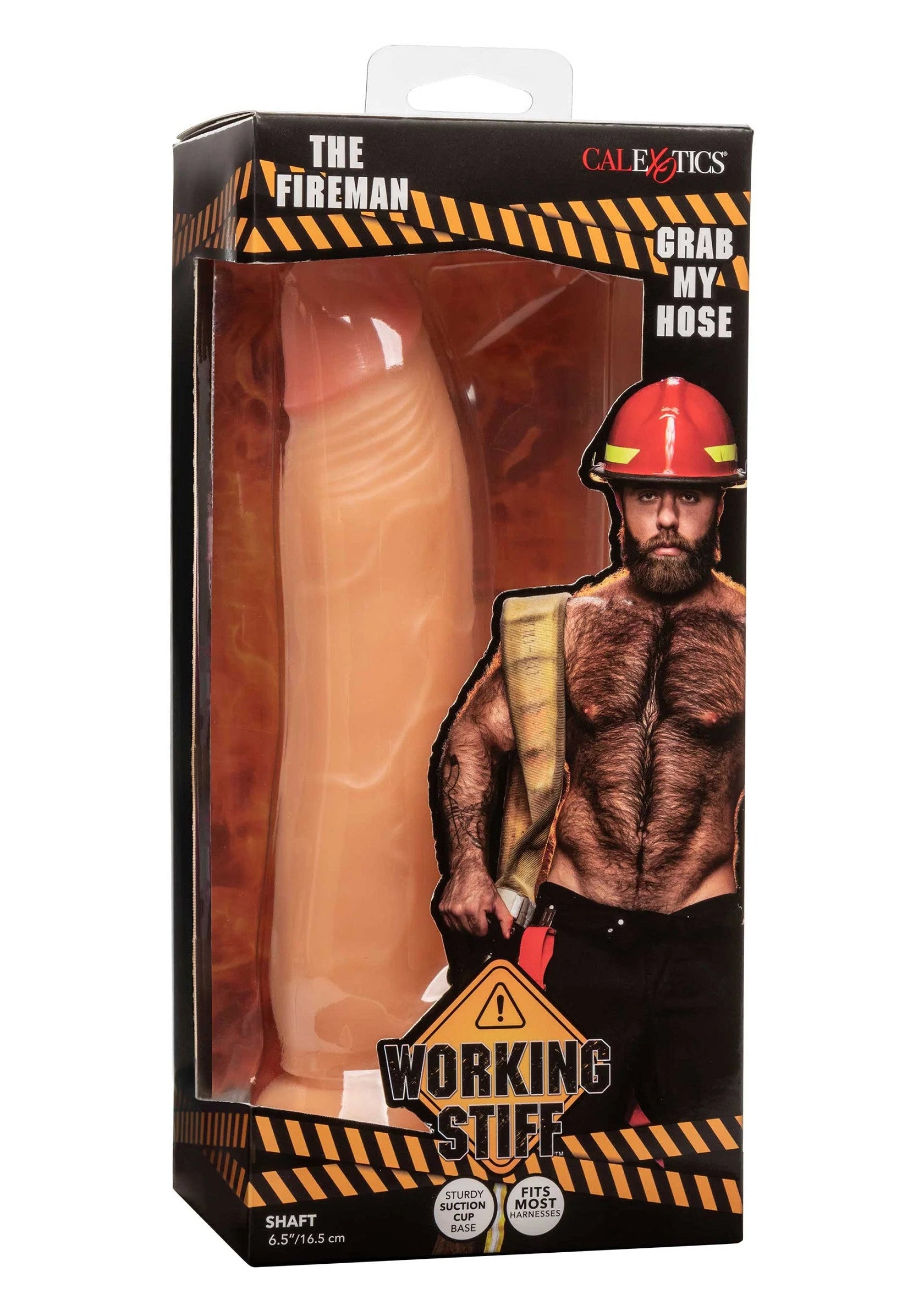 Verpakkingsdoos Working Stiff The Fireman van CalExotics met beige dildo in venster