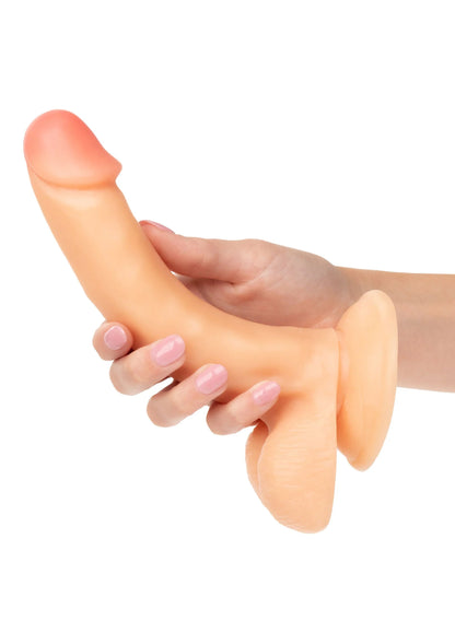 Vibrerende dildo met gebogen ontwerp, perzikbeige schacht en roze kop