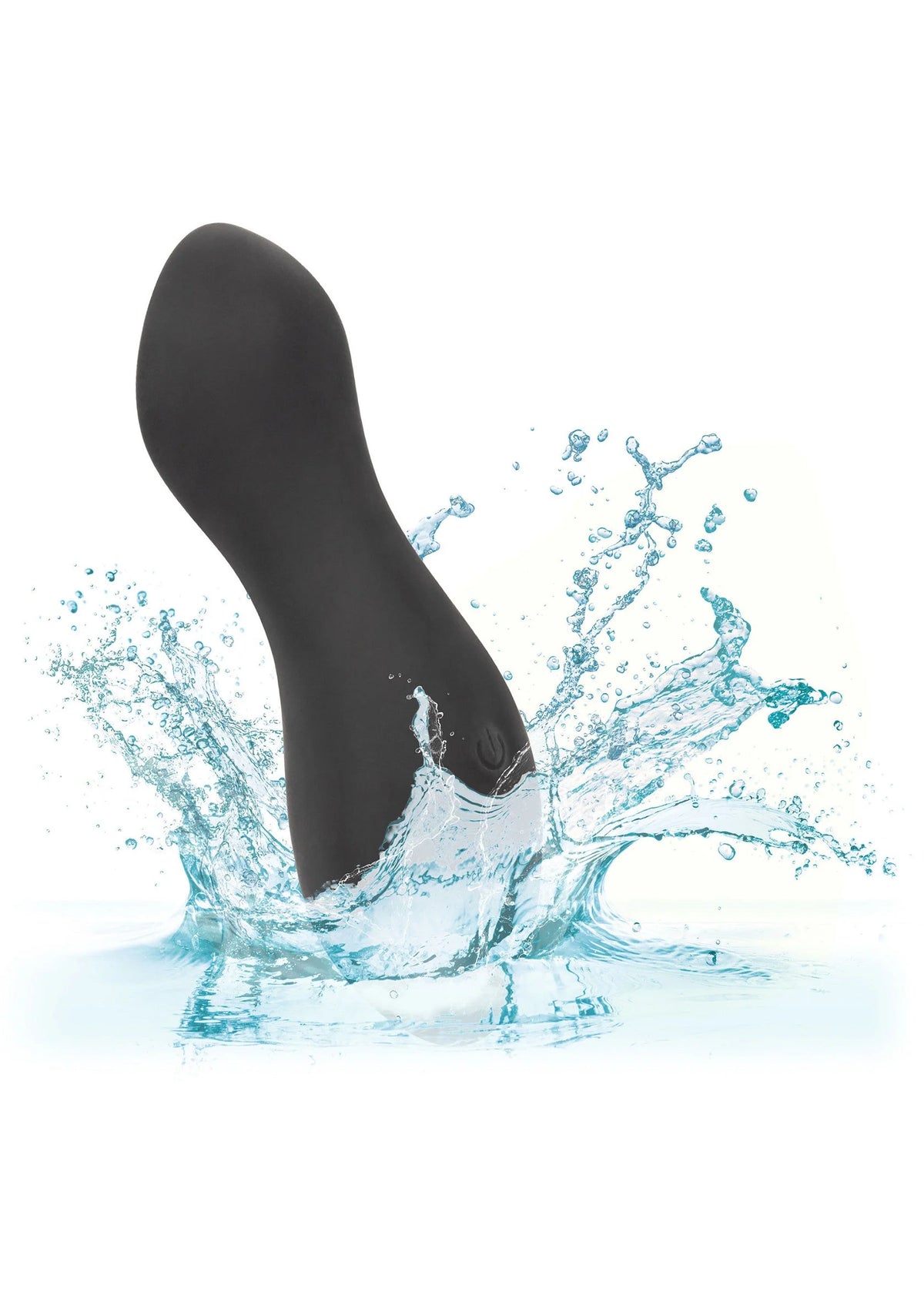 Zwart siliconen seksspeeltje met waterdruppels en opwaaiende splash