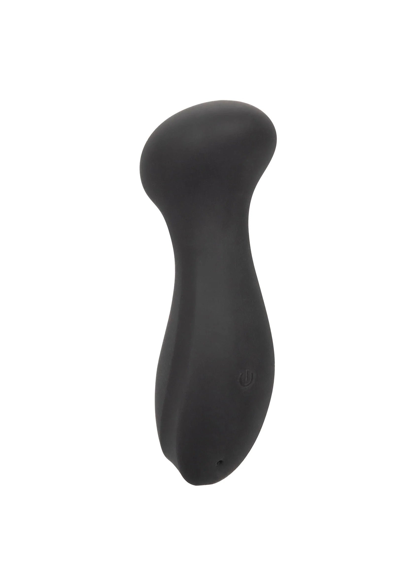 Zwarte mini massager met ronde, slanke vorm en brede onderkant