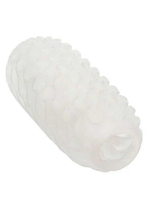 Squishy ball-stroker, wit met reliëfstructuur en open duimvormig uiteinde