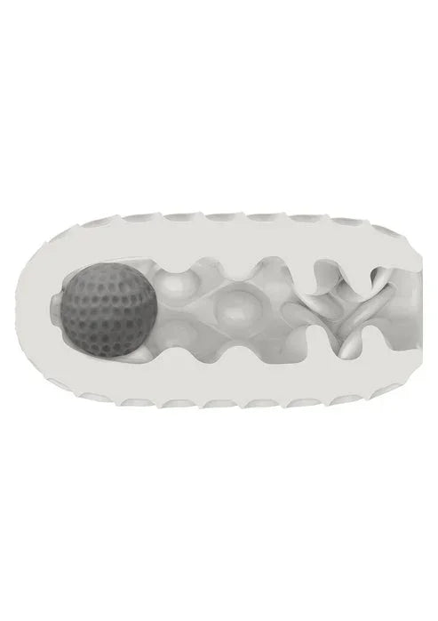 Witte stroker met interne reliëfstructuur en grijze squishy bal