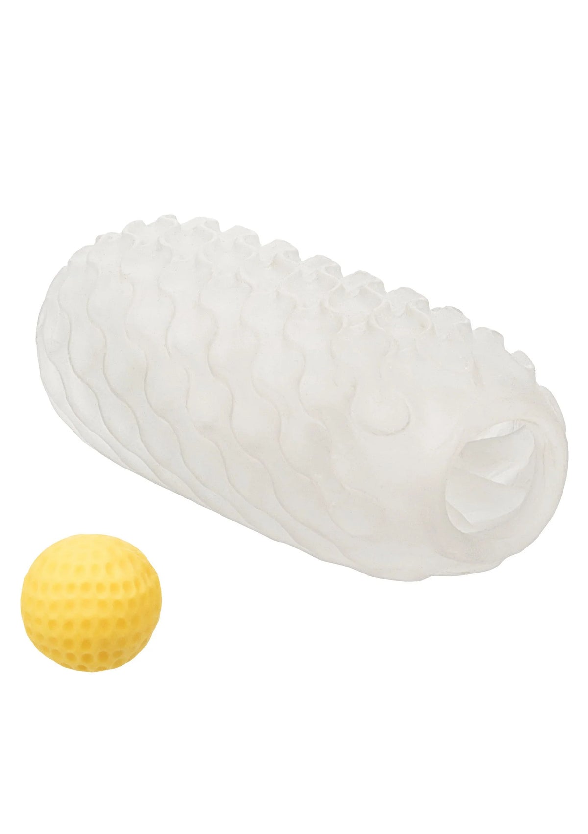 Witte squishy glij-roller met gele massagobal ernaast