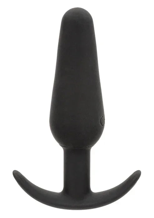 Zwarte, slanke vibrerende anale plug met afgeronde top en dubbele flens