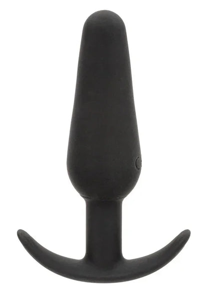 Zwarte, slanke vibrerende anale plug met afgeronde top en dubbele flens