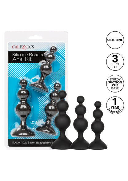 CalExotics siliconen anale beads kit, 3-delige set met siliconen en zuignapbasis