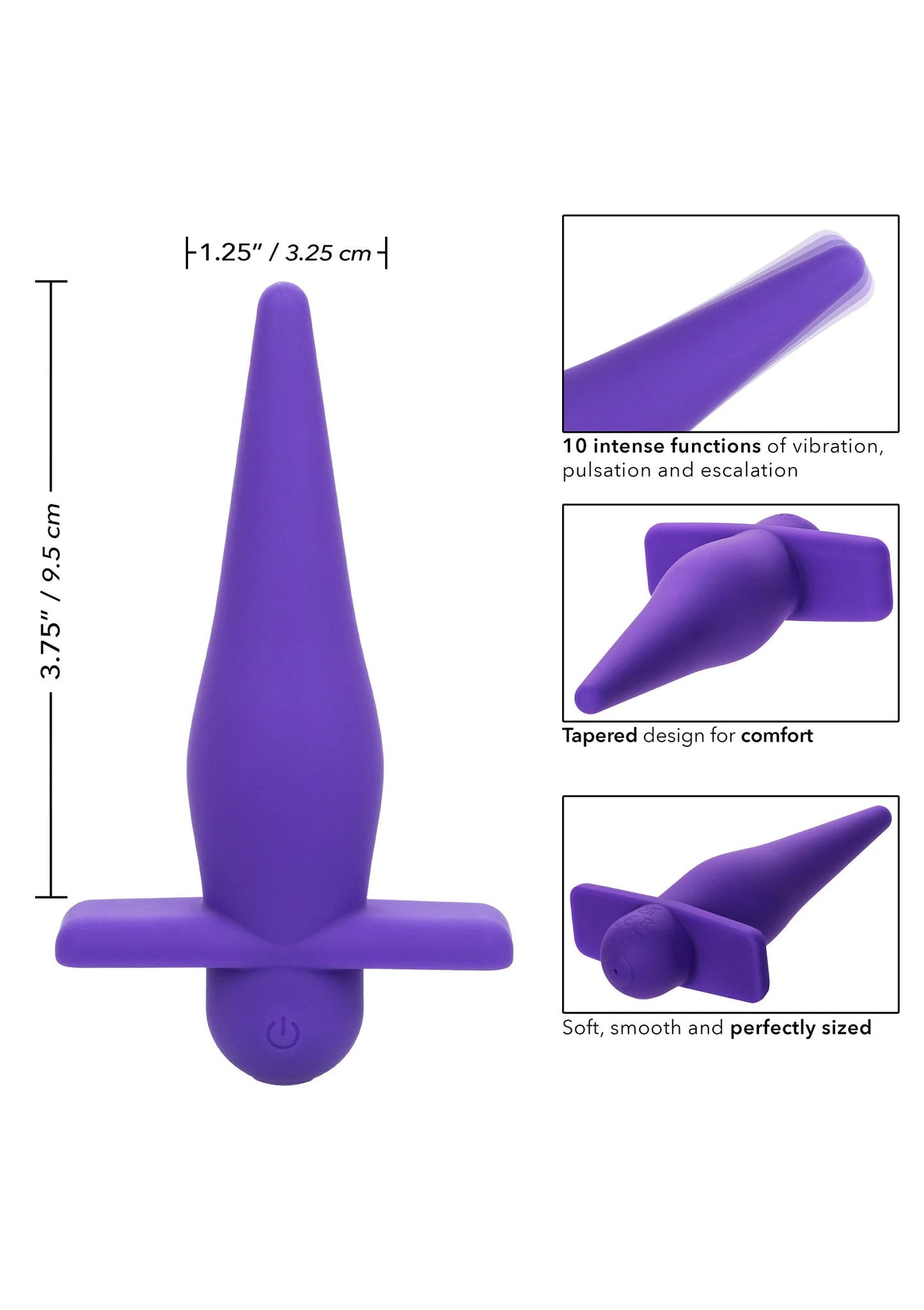 Oplaadbare high-intensity probe in paars met maatindicatie en productinzet