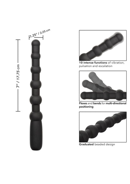 Zwarte siliconen kralenplug met afgeronde, gegradueerde segmenten en lange steel.