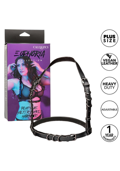 Euphoria plus size halterharnas in zwart met gesp en ringen, verstelbaar