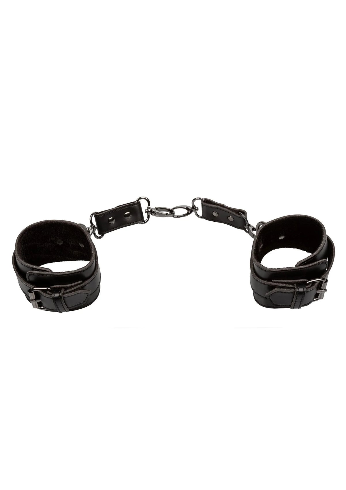 Euphoria enkelboeien van CalExotics, zwart kunstleer, twee enkelbanden met ketting