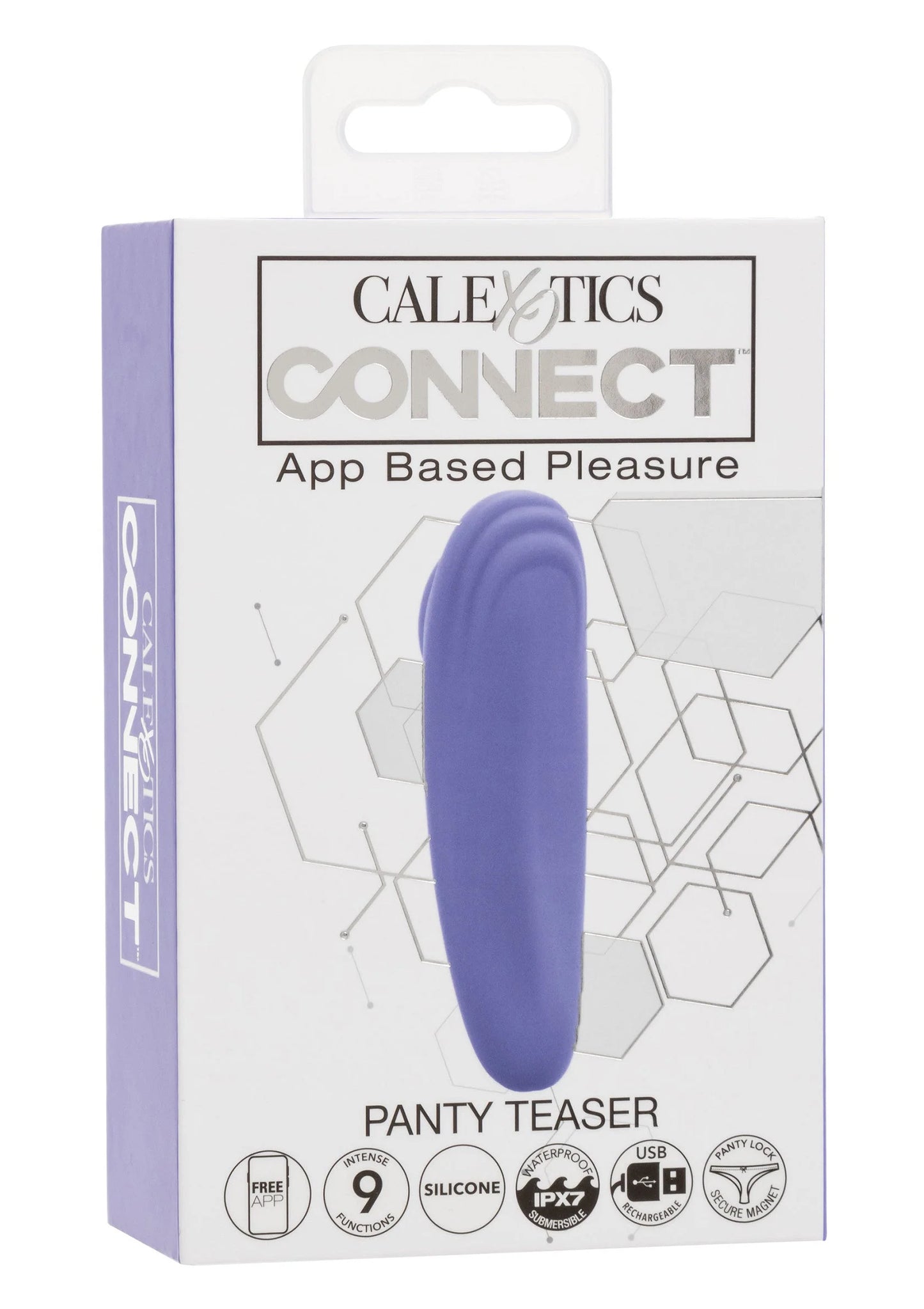 CalExotics Connect panty teaser verpakking, blauwe silicone panty teaser