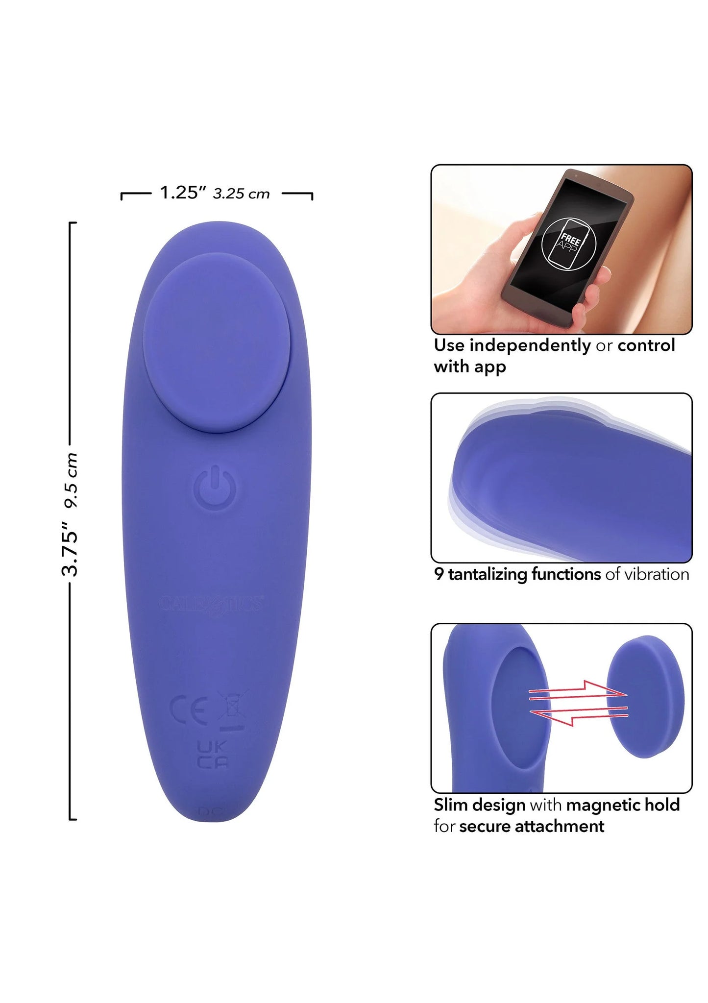 Blauwe panty teaser/vibrator met ronde siliconen behuizing en bedieningsknop