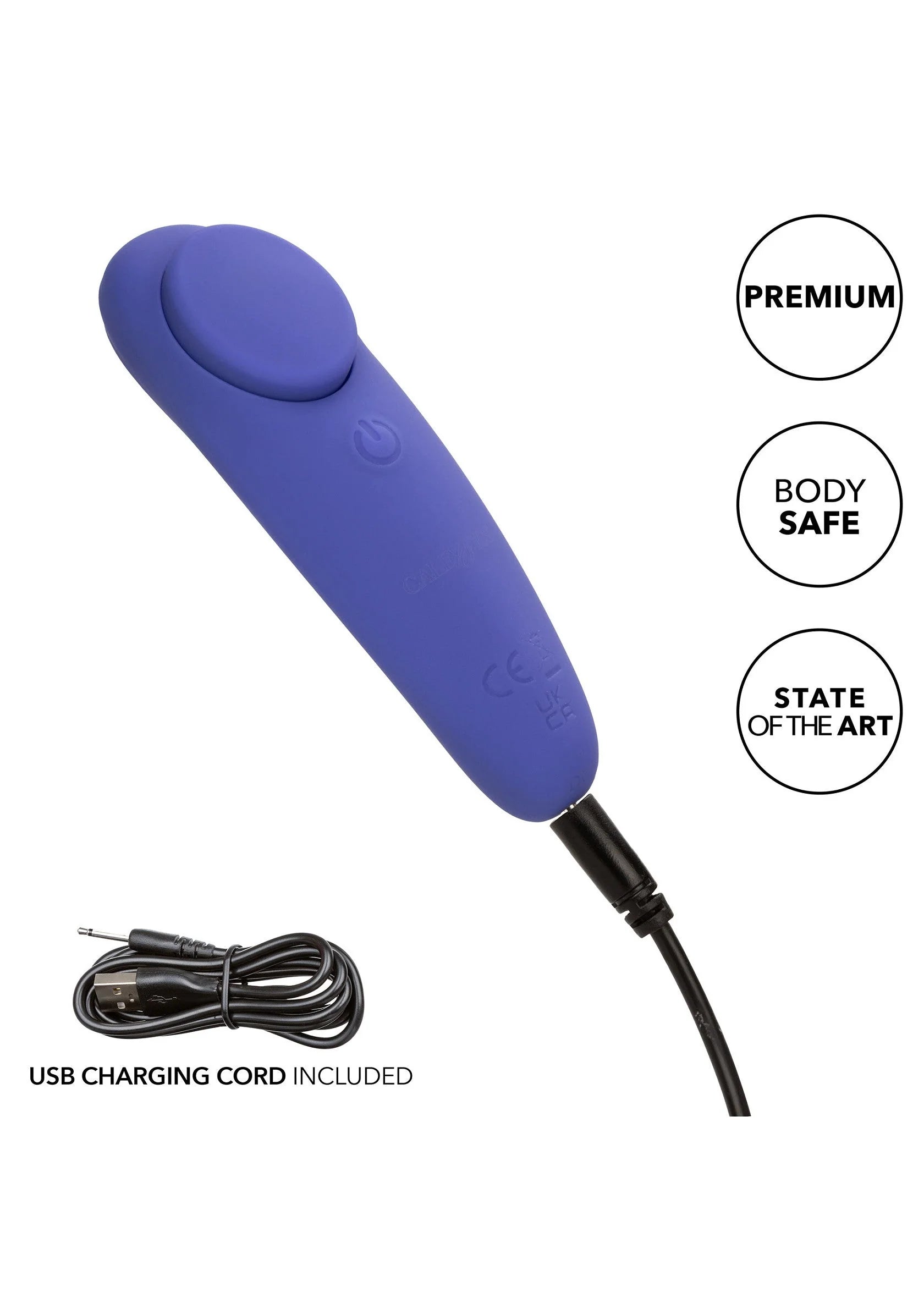 Blauwe silicone panty teaser met USB-laadkabel, taps uiteinde en ronde kop
