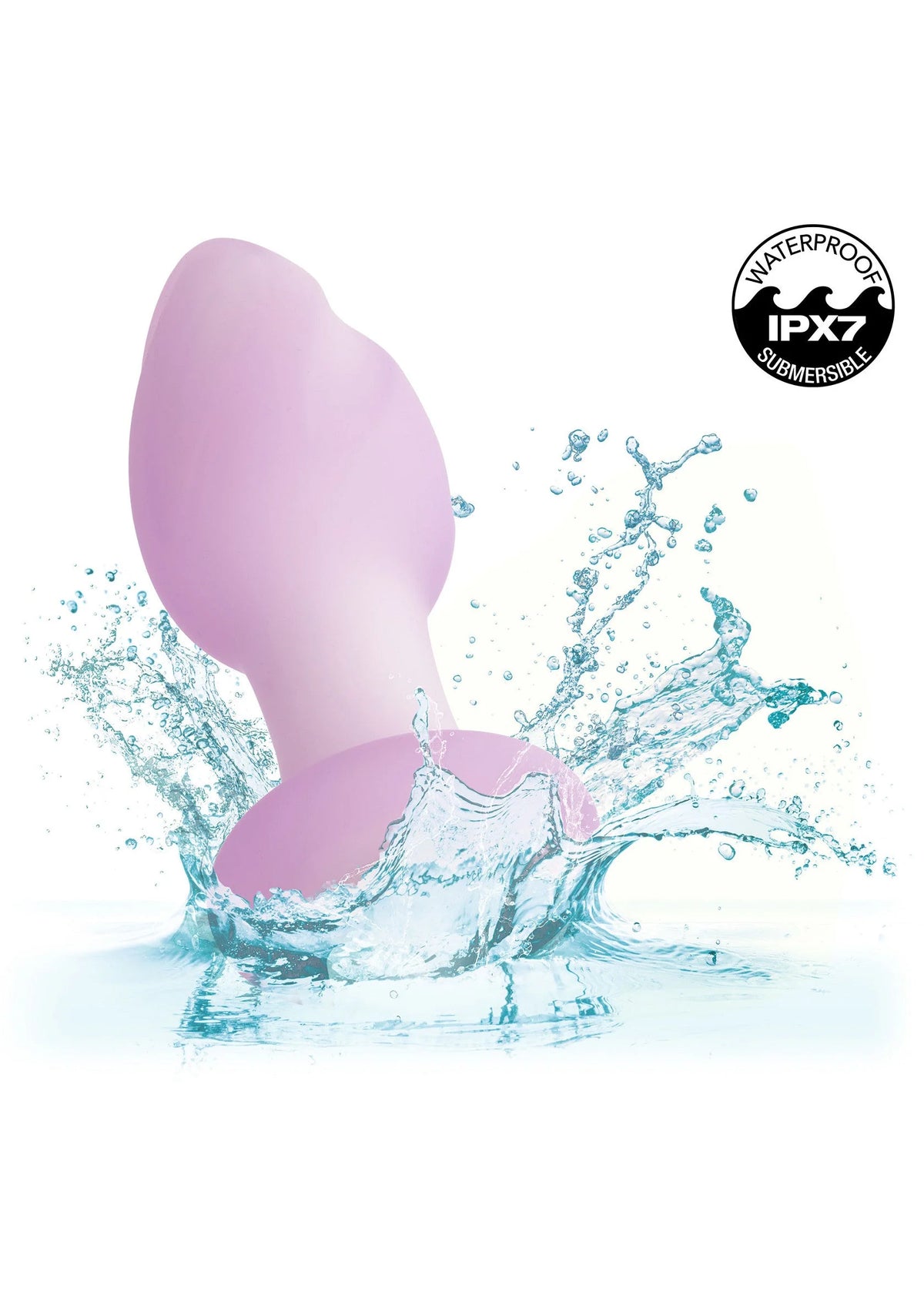 Lavendelkleurige anale plug met waterdruppels en IPX7-waterdichtheidsicoon