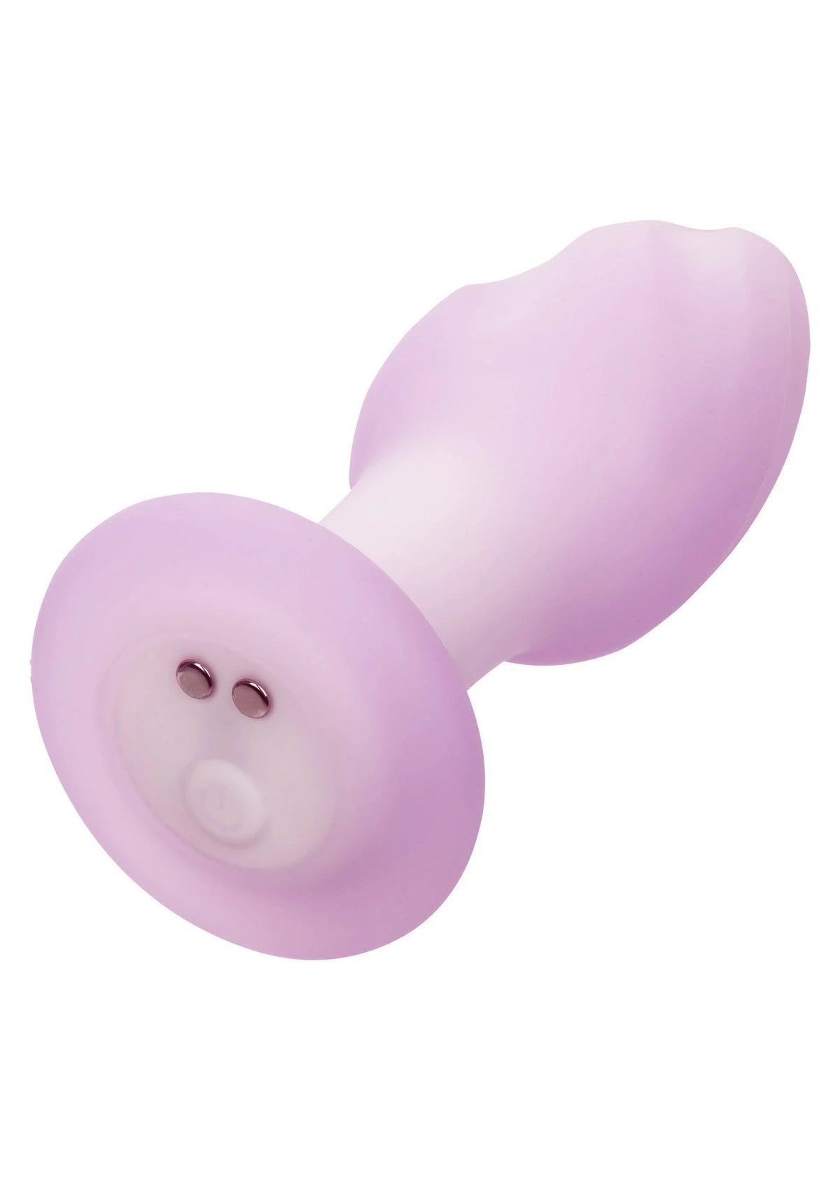 Lavendelkleurige anale plug met ronde basis en gladde vorm, zijkant