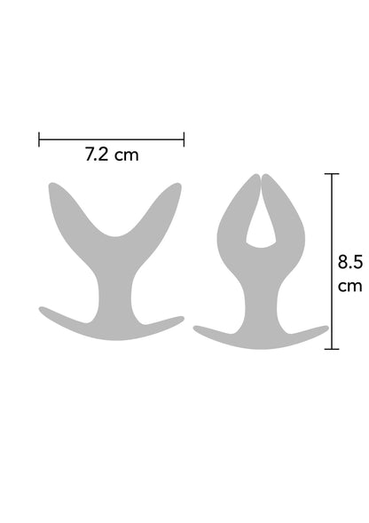 Afbeelding van anale plugs met afmetingen: 7,2 cm en 8,5 cm hoogte