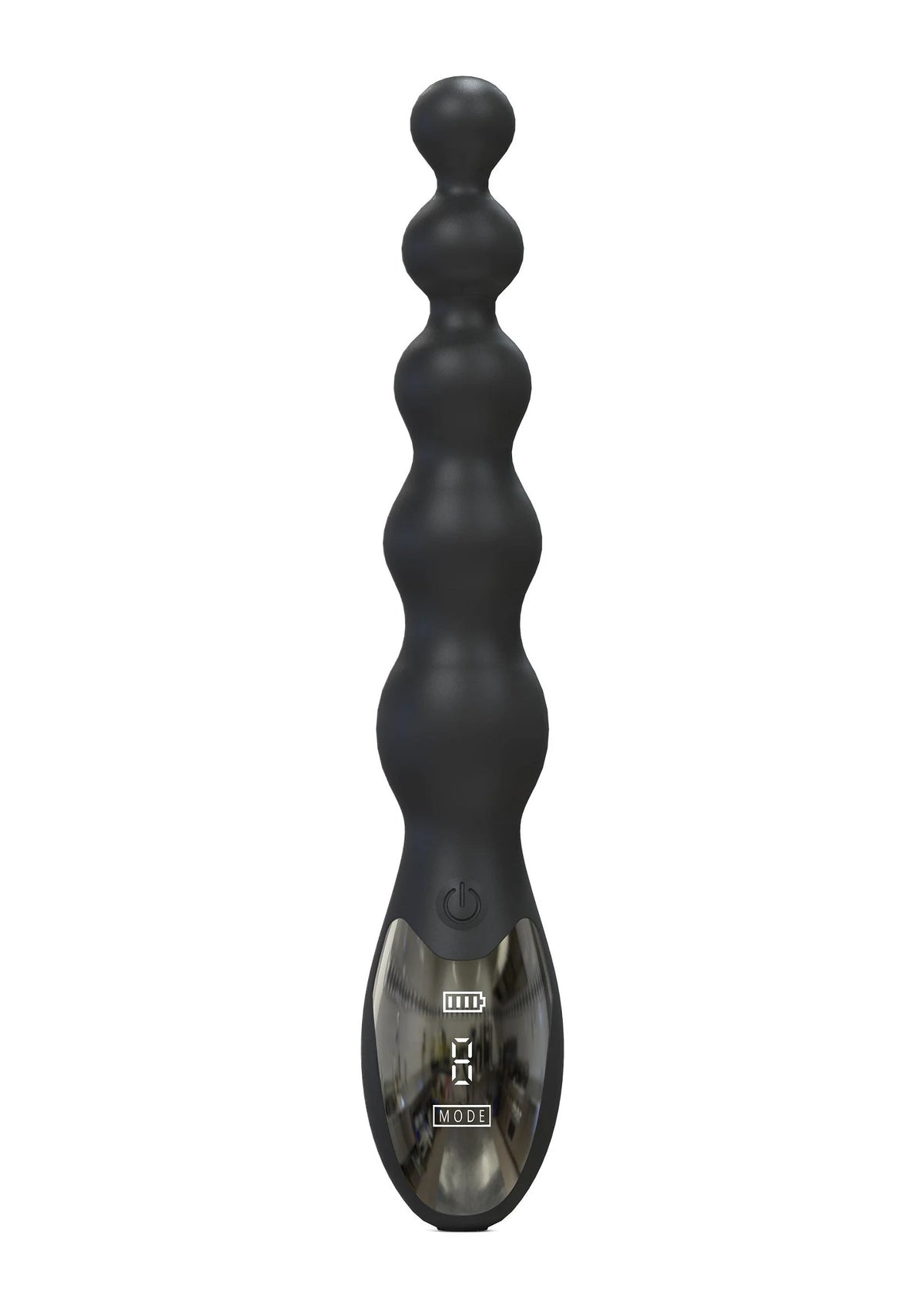 Zwarte anale vibrator met bedieningspaneel met knoppen en display onderaan