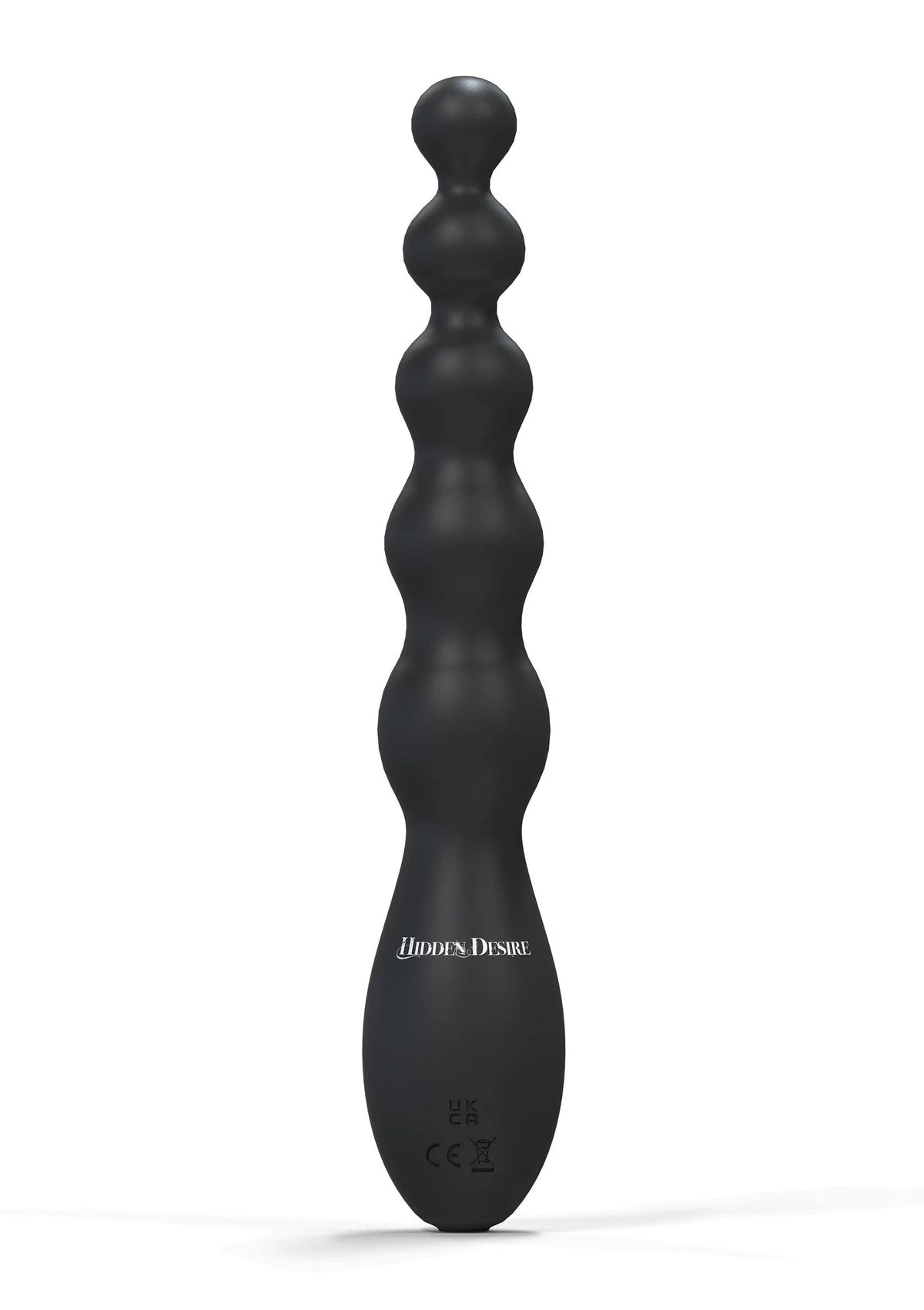 Zwarte Hidden Desire anale vibrator met afgeronde bulten en logo onderaan