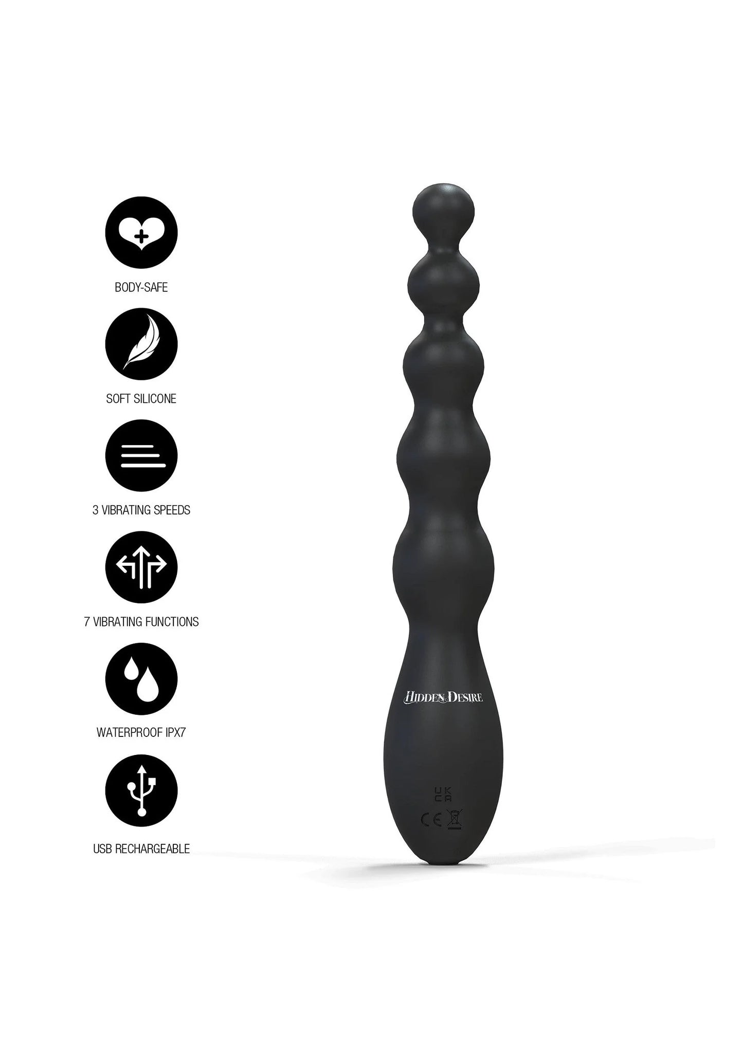 Zwarte anale vibrator met functiepictogrammen en oplaadbaar ontwerp