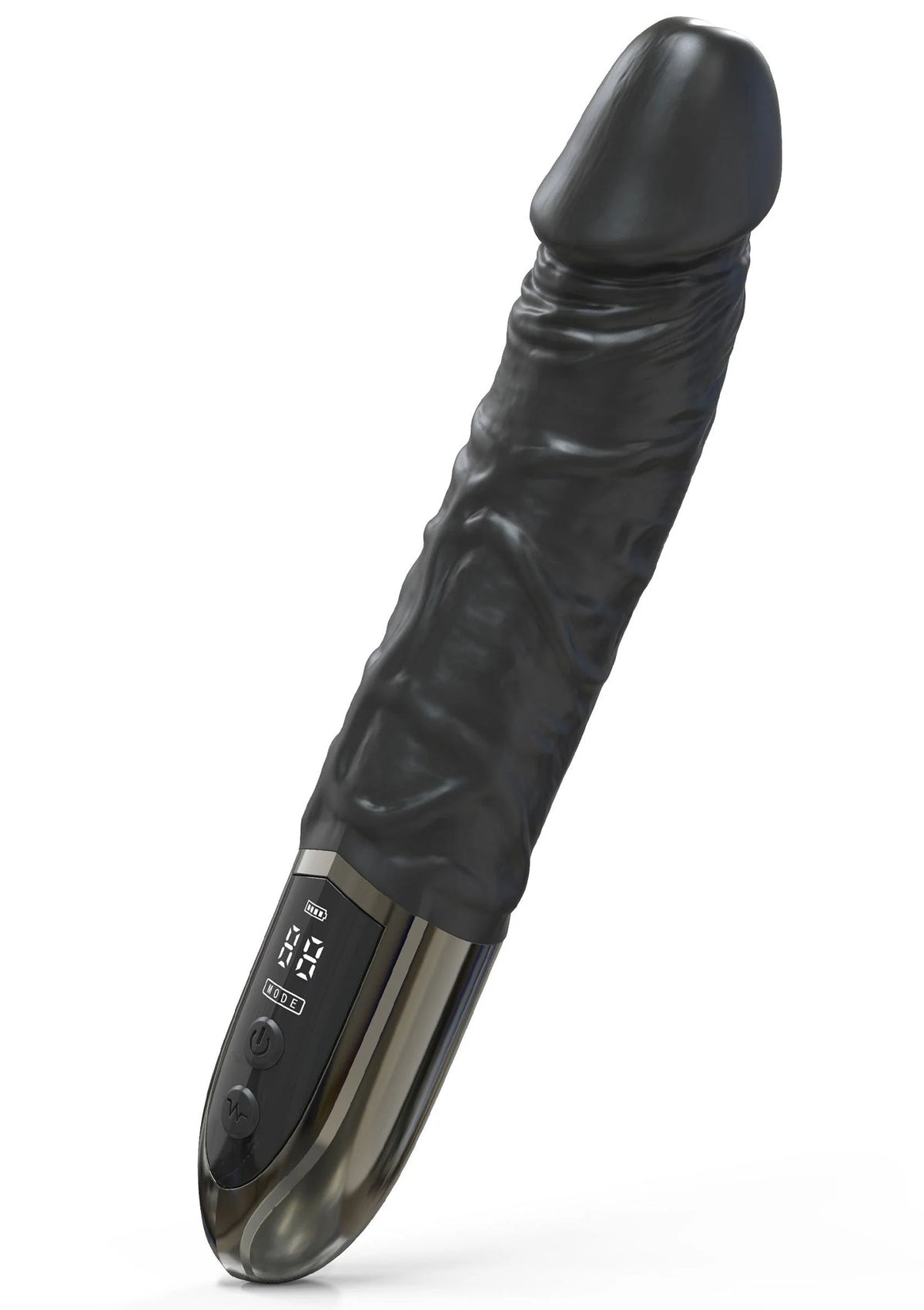 Zwarte anale vibrator close-up met glanzende textuur en afgeronde top