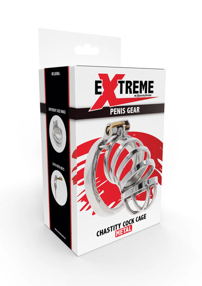 Doos met E Xtreme Penis Gear metalen cockkooi en ringkooi, sleutelvergrendeling