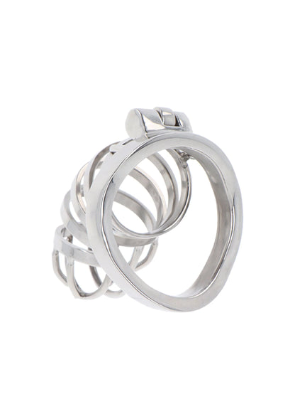 Metalen cockkooi met bovenklem en twee grote ringen, glanzend zilver