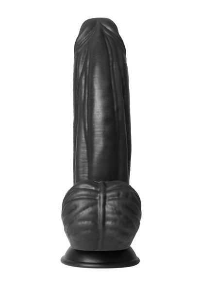 Zwarte vibrerende demonendildo met ribbelstructuur en brede voet, Hidden Desire