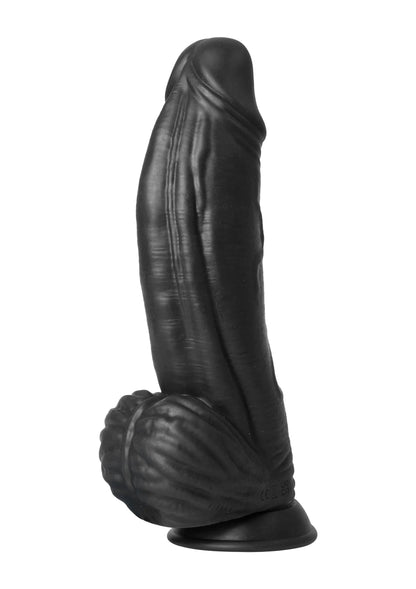 Zwarte vibrerende demonendildo met brede onderkant en ronde voet, Hidden Desire