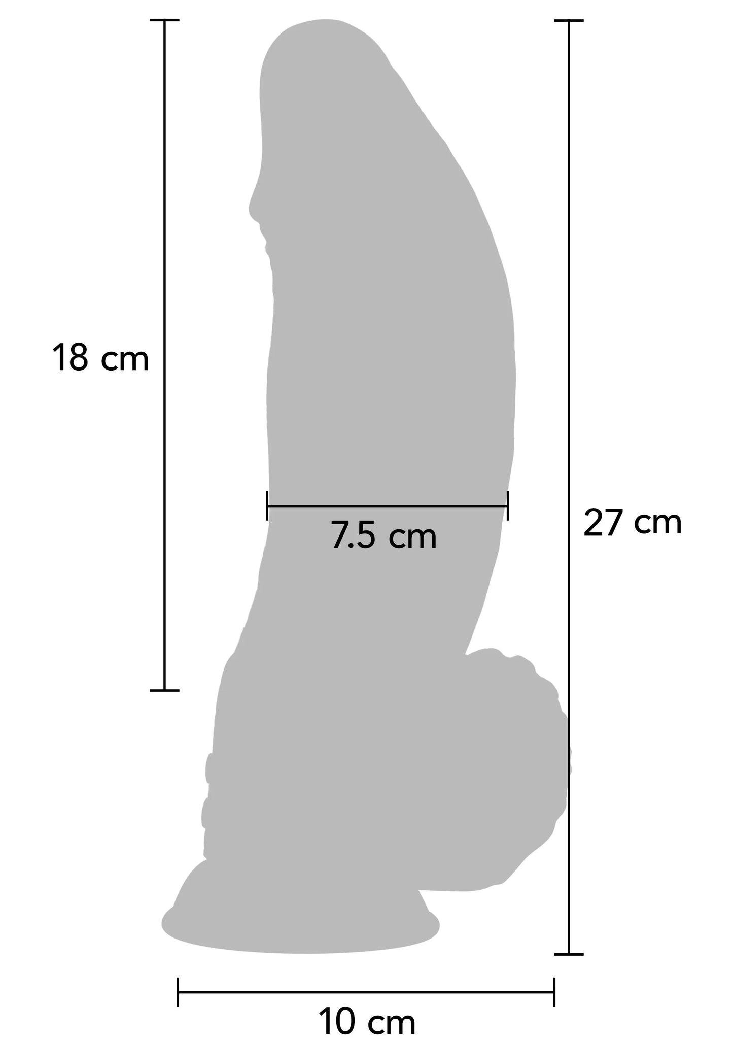 Maattabel: 27 cm lang, 10 cm breed, 7,5 cm bij middel