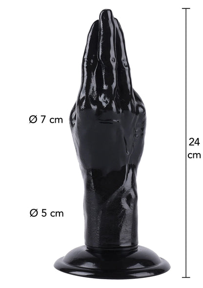 Zwarte glanzende handvormige seksspeeltje, voet en vingers, 24 cm lengte