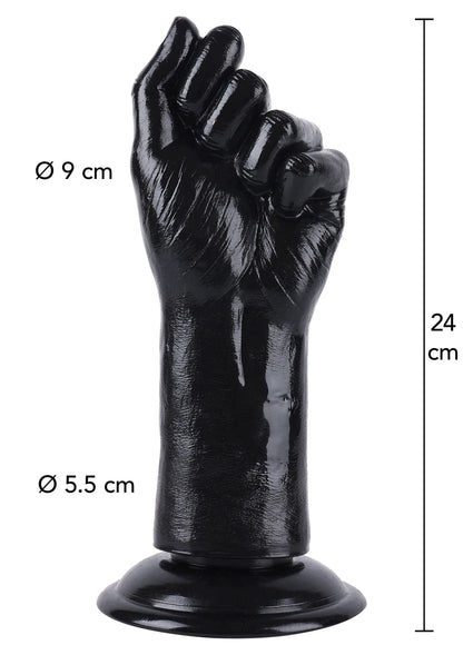 Glanzende zwarte dildo met handvormige kop, 24 cm hoog, Ø 9 en Ø 5,5 cm