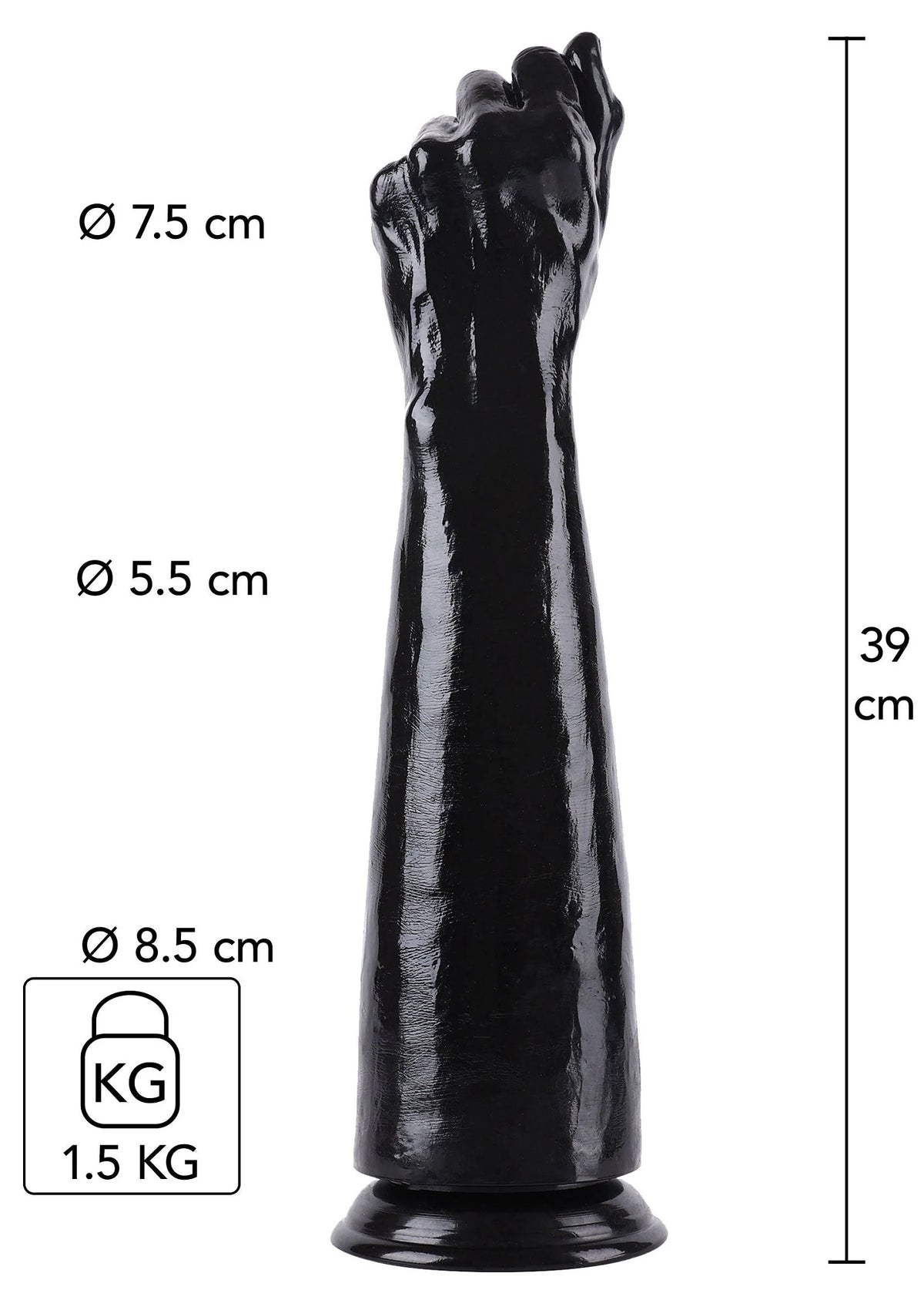 Zwarte, glanzende dildo met vingervormige top en zware, brede basis