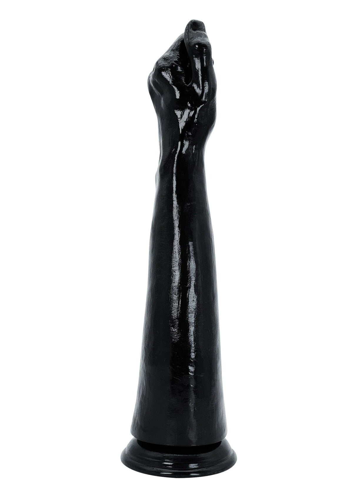 Zwarte, glanzende dildo met vingervormige top en taps toelopende schacht
