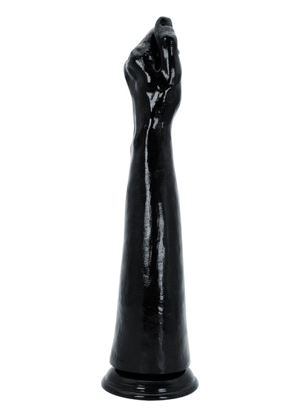 Zwarte, glanzende dildo met vingervormige top en taps toelopende schacht