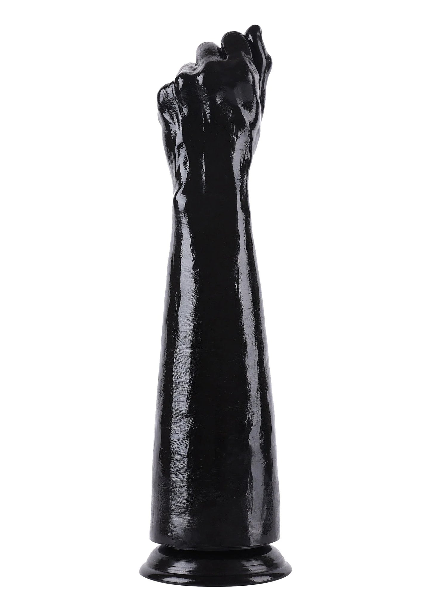 Zwarte, glanzende dildo vanuit lage hoek met vingervormige top
