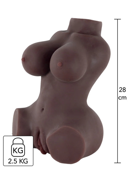 Bruine seksmasturbator met rugleuning en ronde vormen, hoogte 28 cm, gewicht 2,5 kg