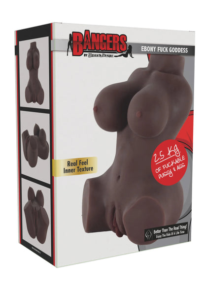 Verpakking van bruine seksmasturbator met illustraties en gewichtsaanduiding 2,5 kg