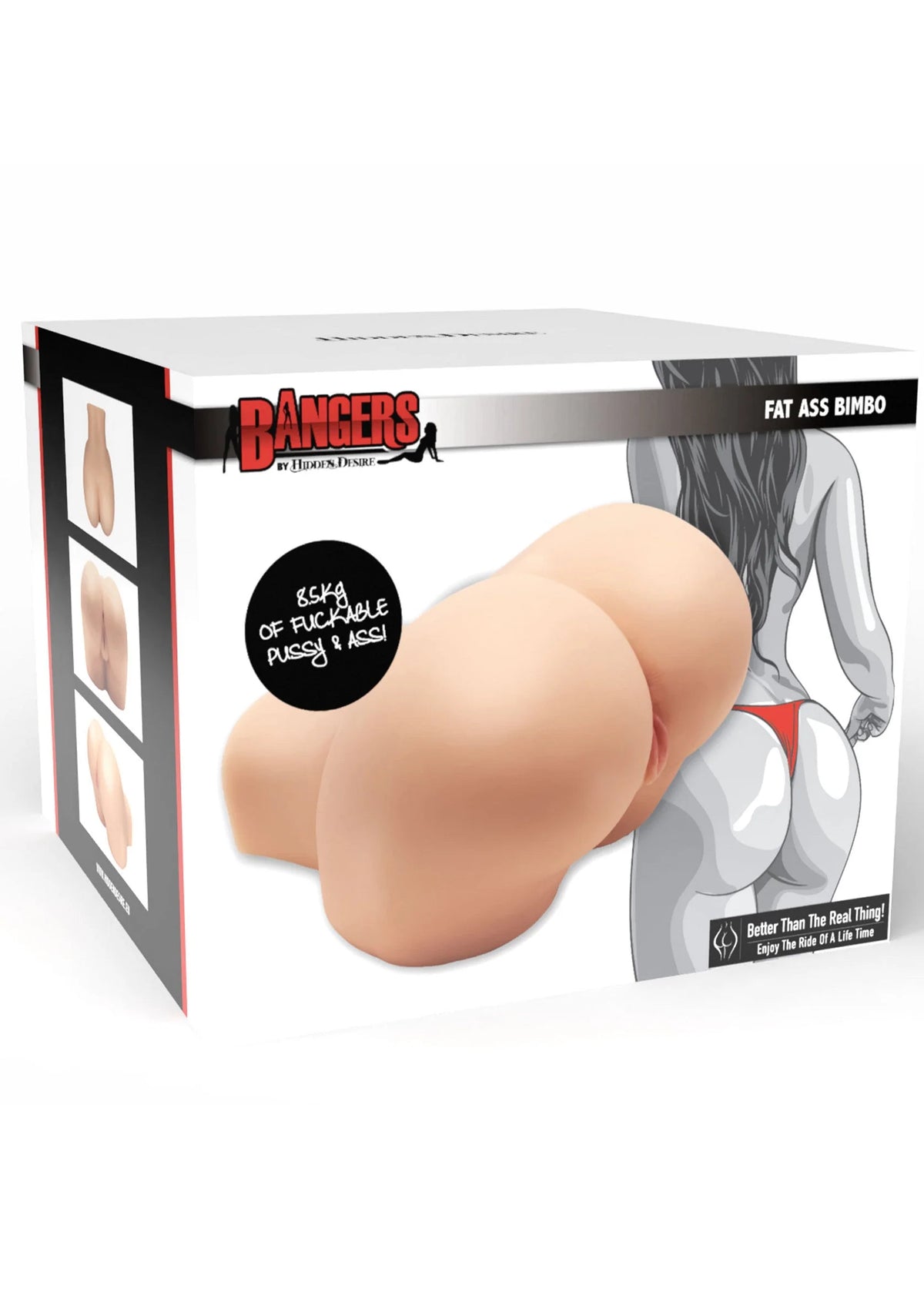 Doos met merkbeeld en huidkleurig seksspeeltje, discreet transport