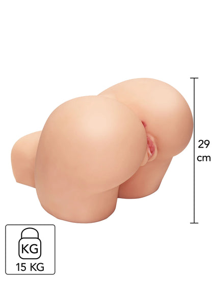 Beige kunstmatige seksspeeltje, zijaanzicht, maat 29 cm, 15 kg.