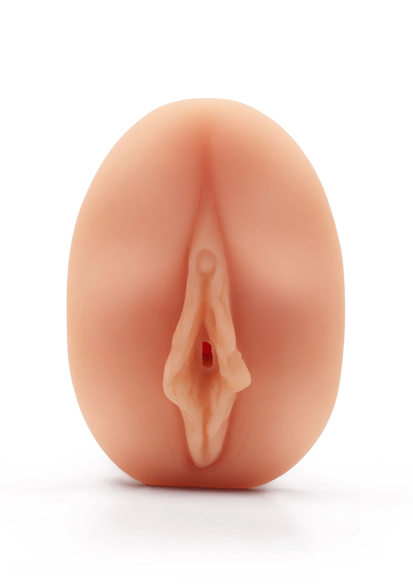 Lichtbeige masturbator met gedetailleerde opening en rode binnenzijde.
