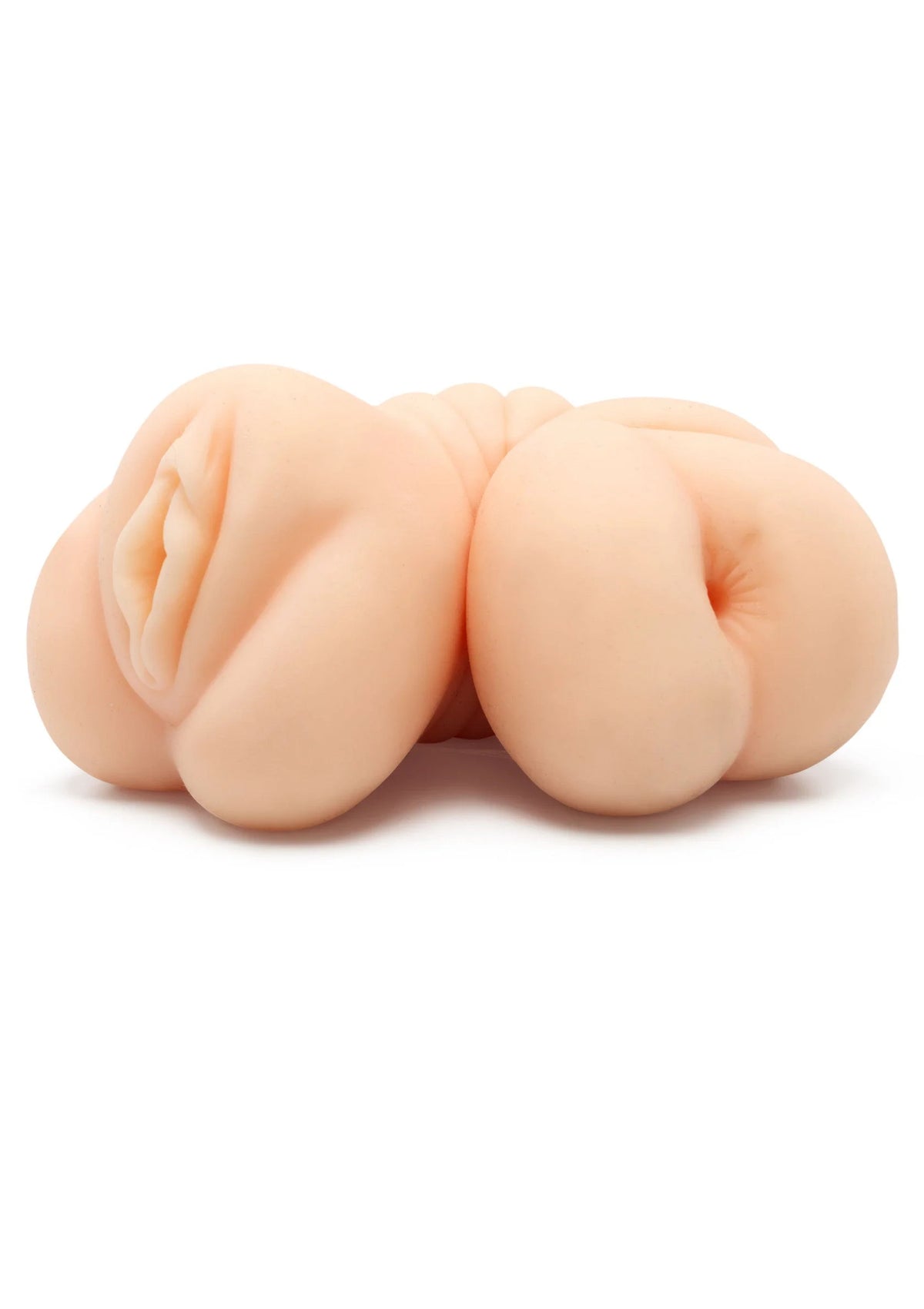 Beige dubbelzijdig seksspeeltje met twee ronde, getextureerde uiteinden