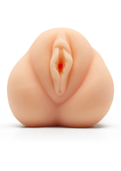 Beige close-up van opening met rode kern en getextureerde binnenrand