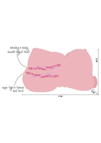 Afmetingsdiagram van het seksspeeltje met 31 cm lengte en 18 cm breedte.